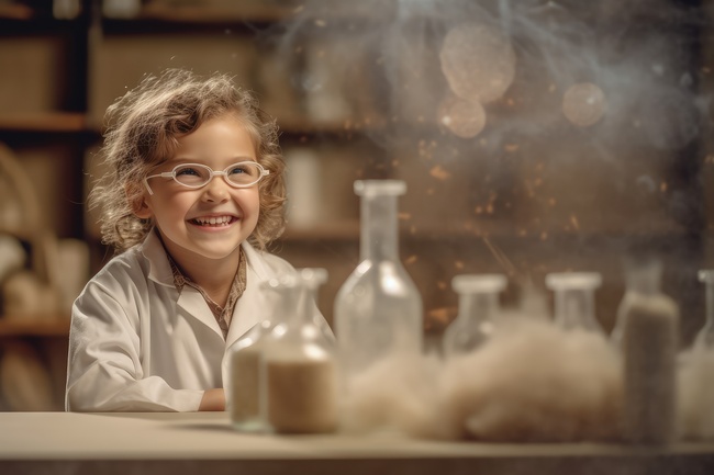 Copil în laborator de chimie