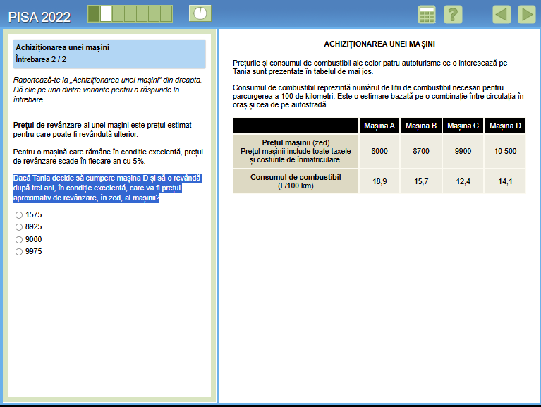 intrebare test pisa matematica