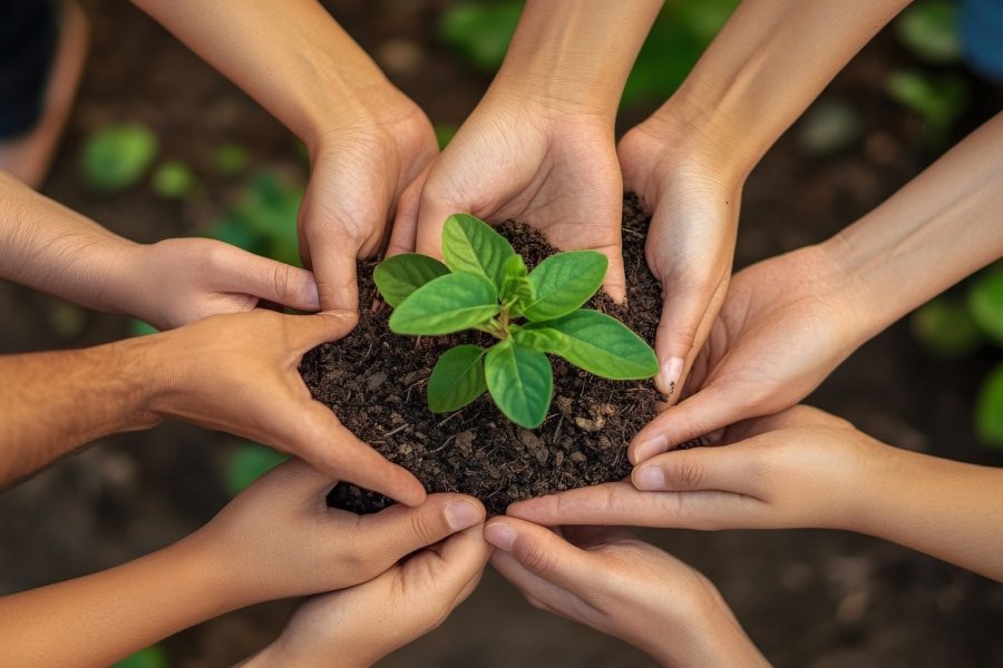 mai multe maini care tin o planta