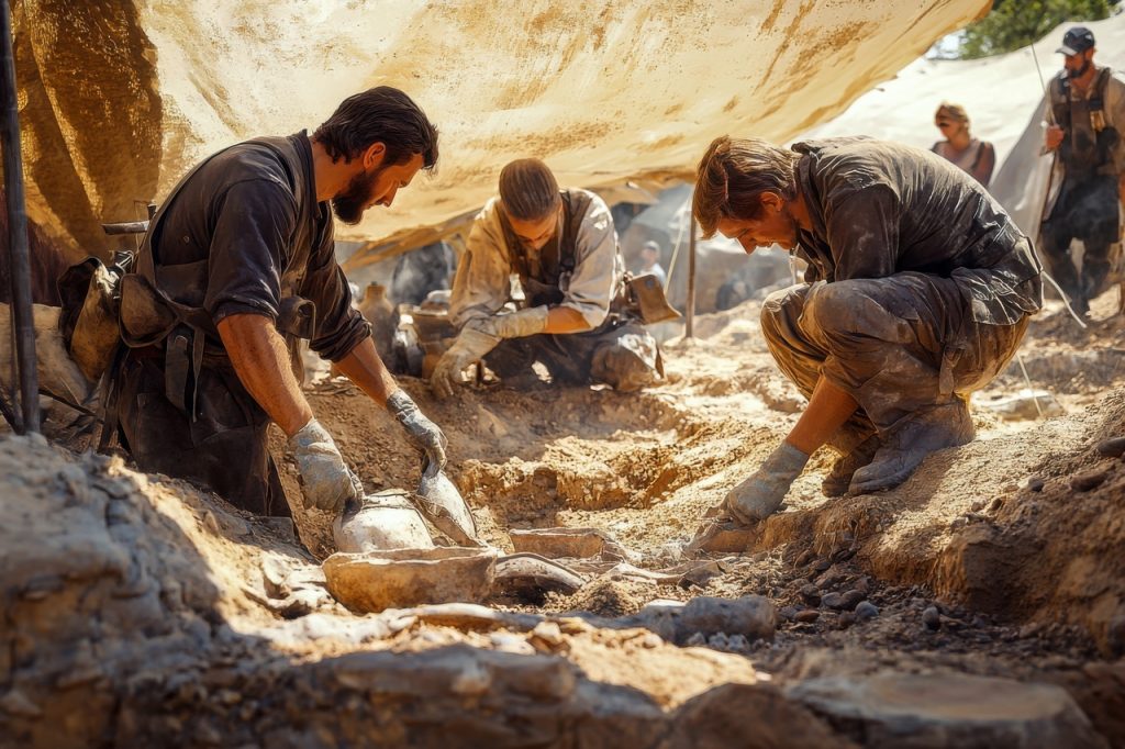 arheologi care descopera fosile