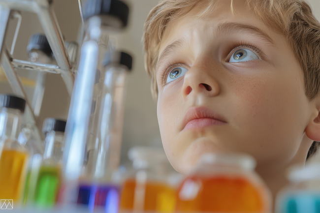 baiat in laborator de chimie
