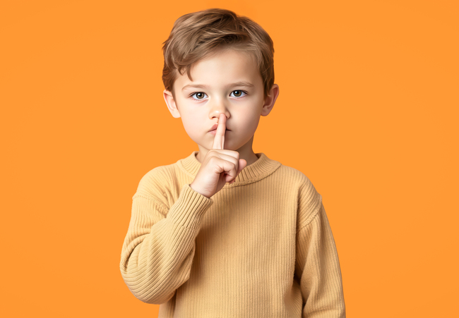 Baiat care pune degetul la gura ca sa se faca liniste