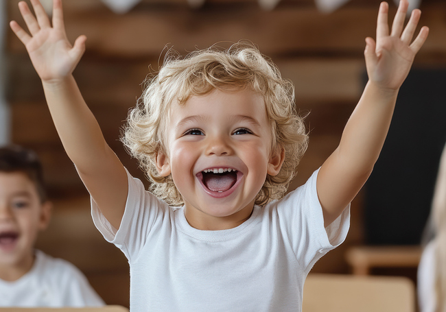 copil mic care ridica mainile in aer