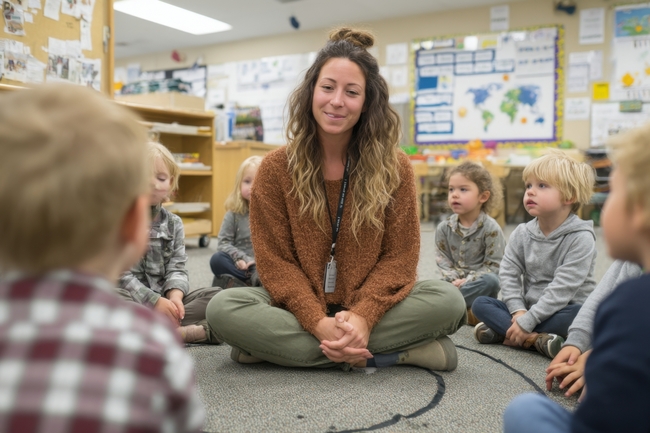 educator care sta pe jos alaturi de copii