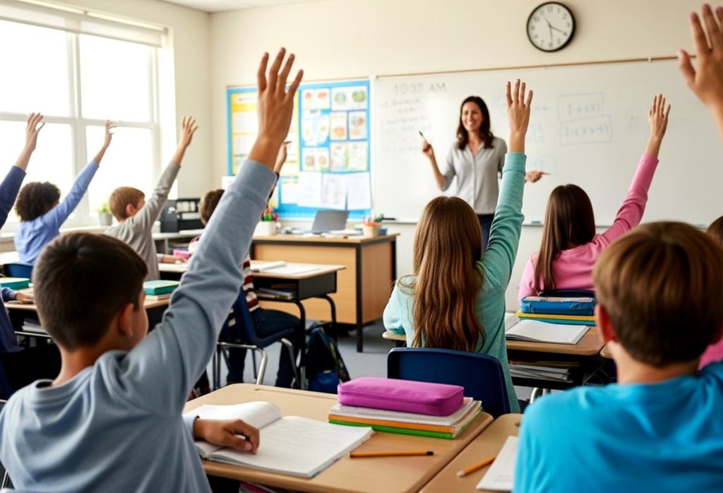 Elevi care ridica mana la clasa