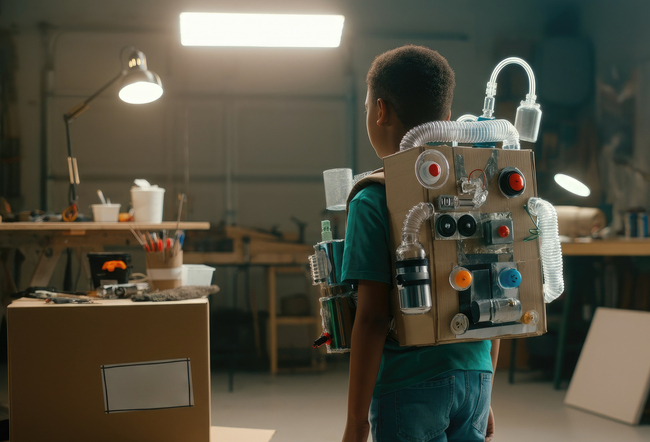 Copil care se joaca de-a exploratorul