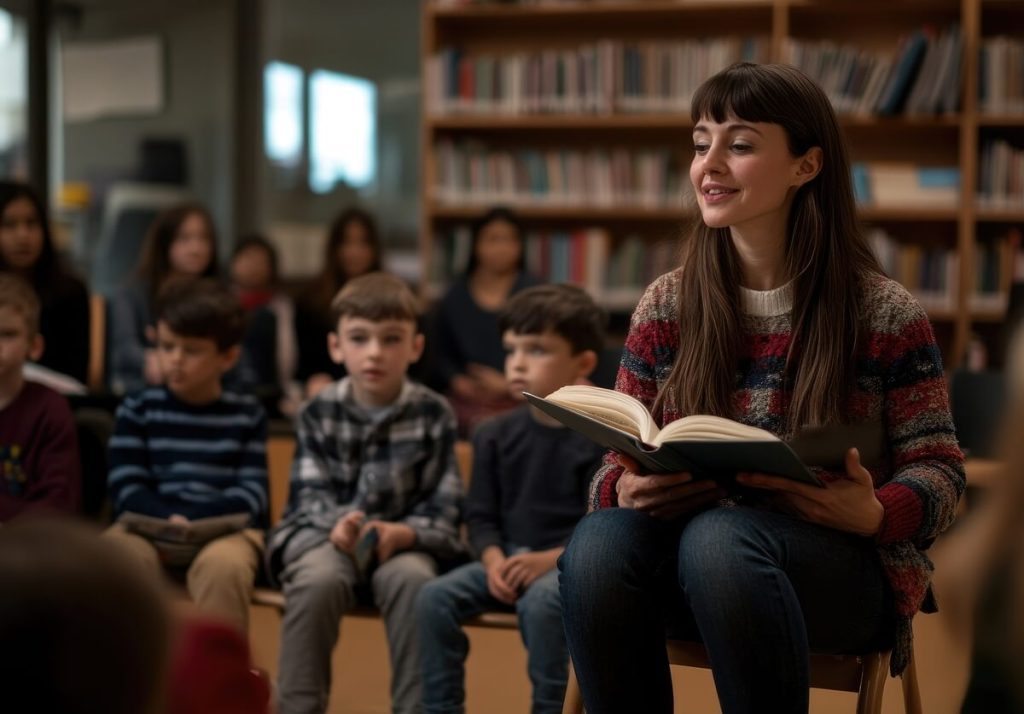Profesoara care citeste elevilor
