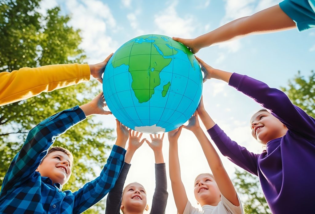 copii care tin in maini un glob pamantesc