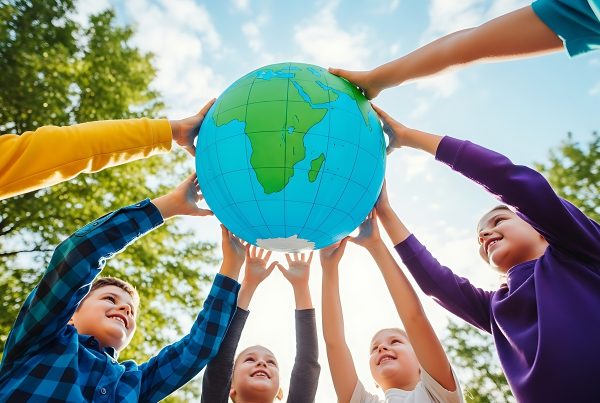 copii care tin in maini un glob pamantesc