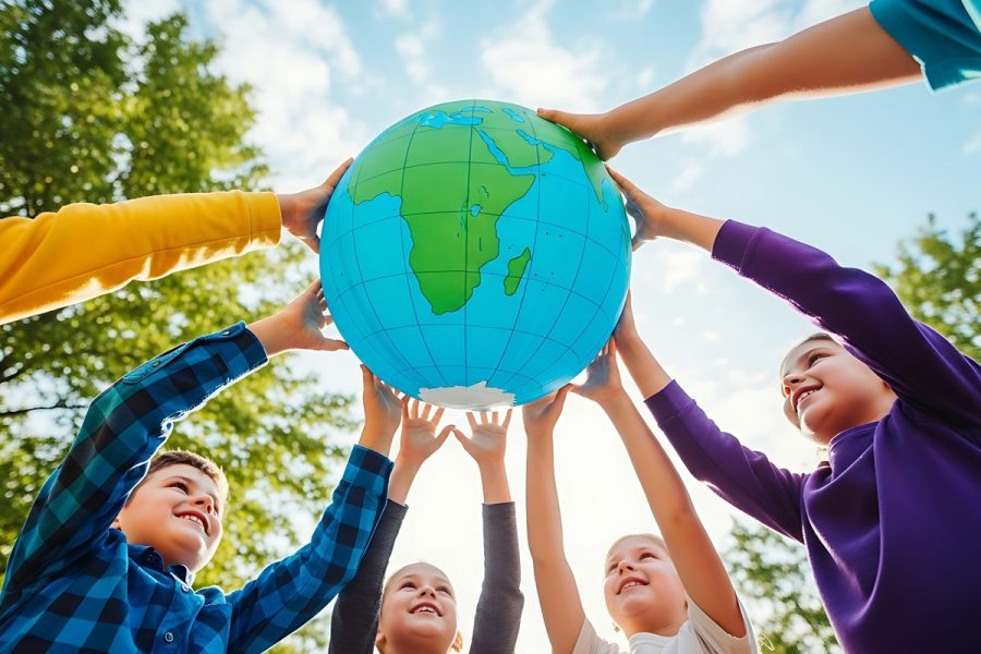 copii care tin in maini un glob pamantesc