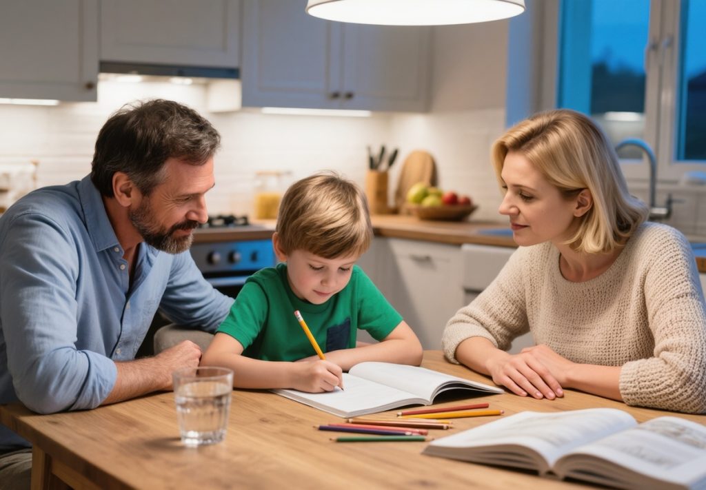 Adulti care ajuta copilul la teme