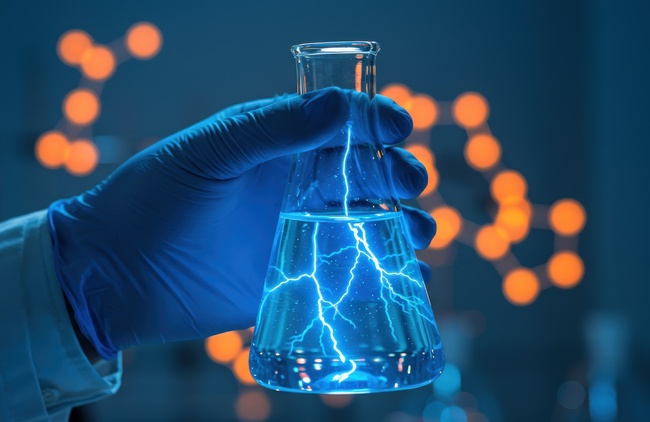 experiment de laborator care arată descărcarea electrică într-un balon erlenmeyer