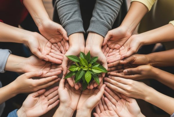 maini care sustin o planta verde