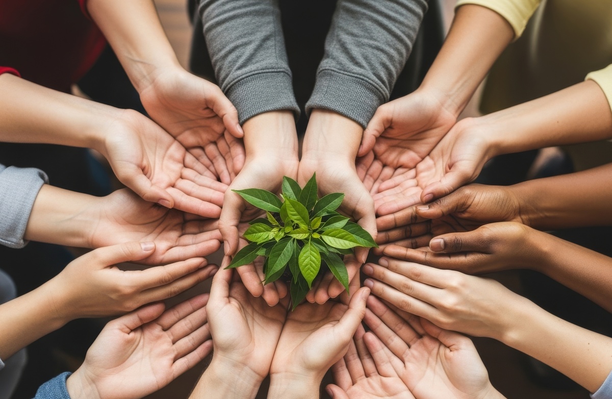 maini care sustin o planta verde