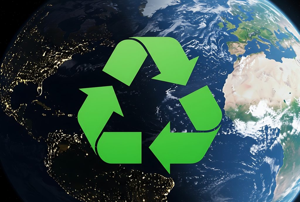 planeta pamant si semnul de reutilizare si reciclare