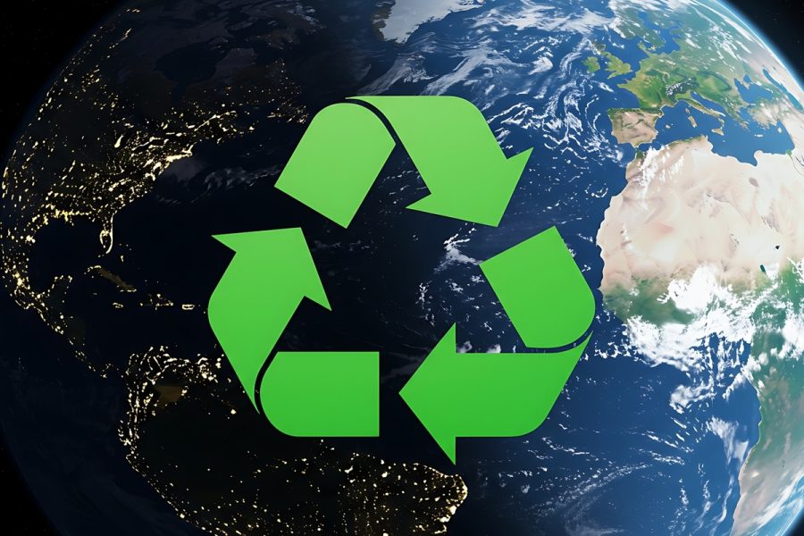 planeta pamant si semnul de reutilizare si reciclare
