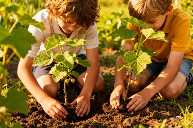 baieti care planteaza in sol